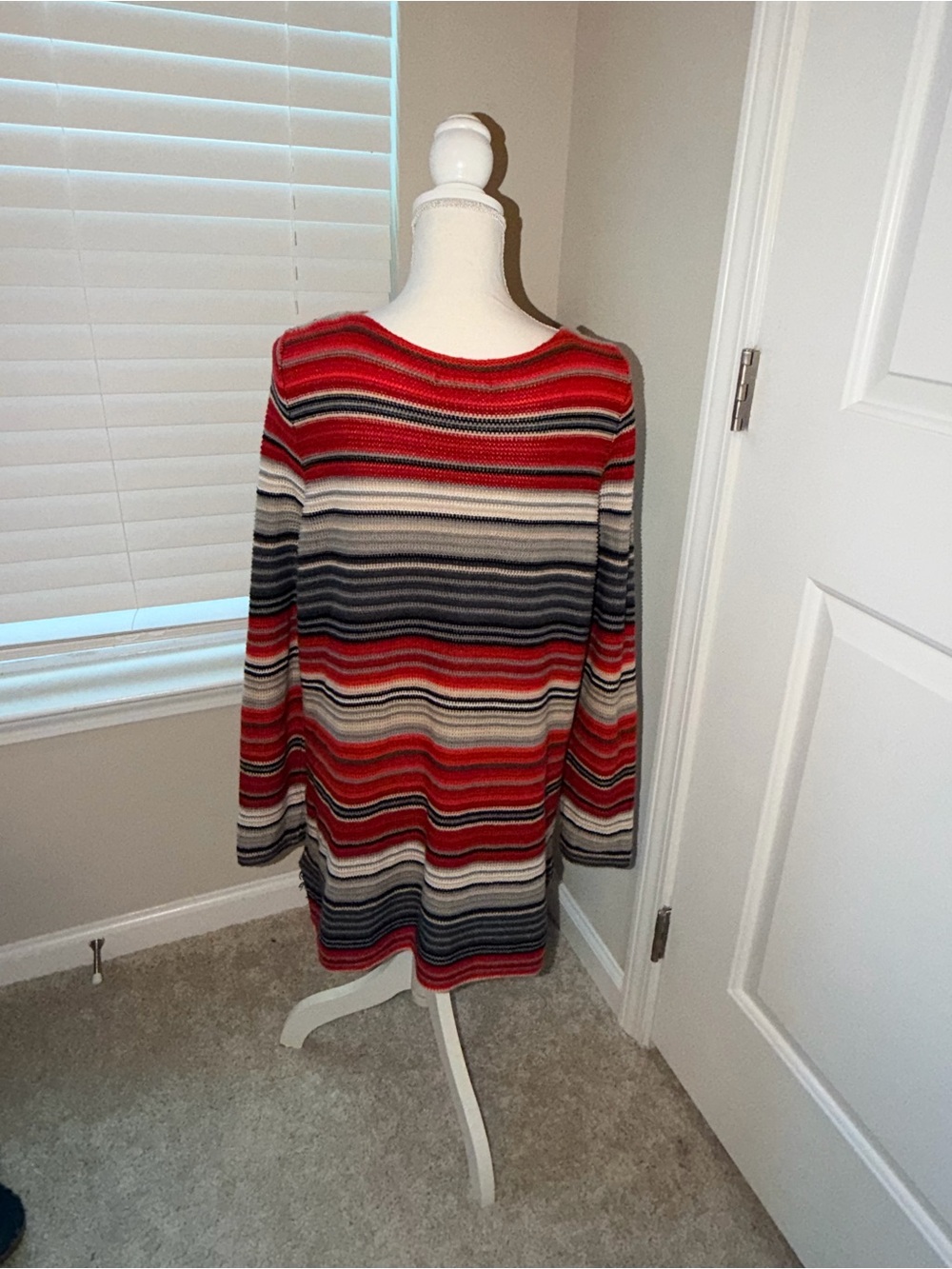 Ralph Lauren Red, Black & Cream Striped Long Sleeve Knit Dress